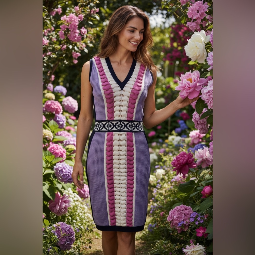 Versace Purple and White Knit dress